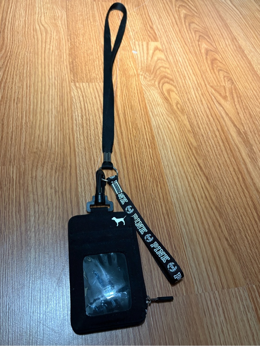 PINK Black Zippered Card Pouch with Branded Lanyard